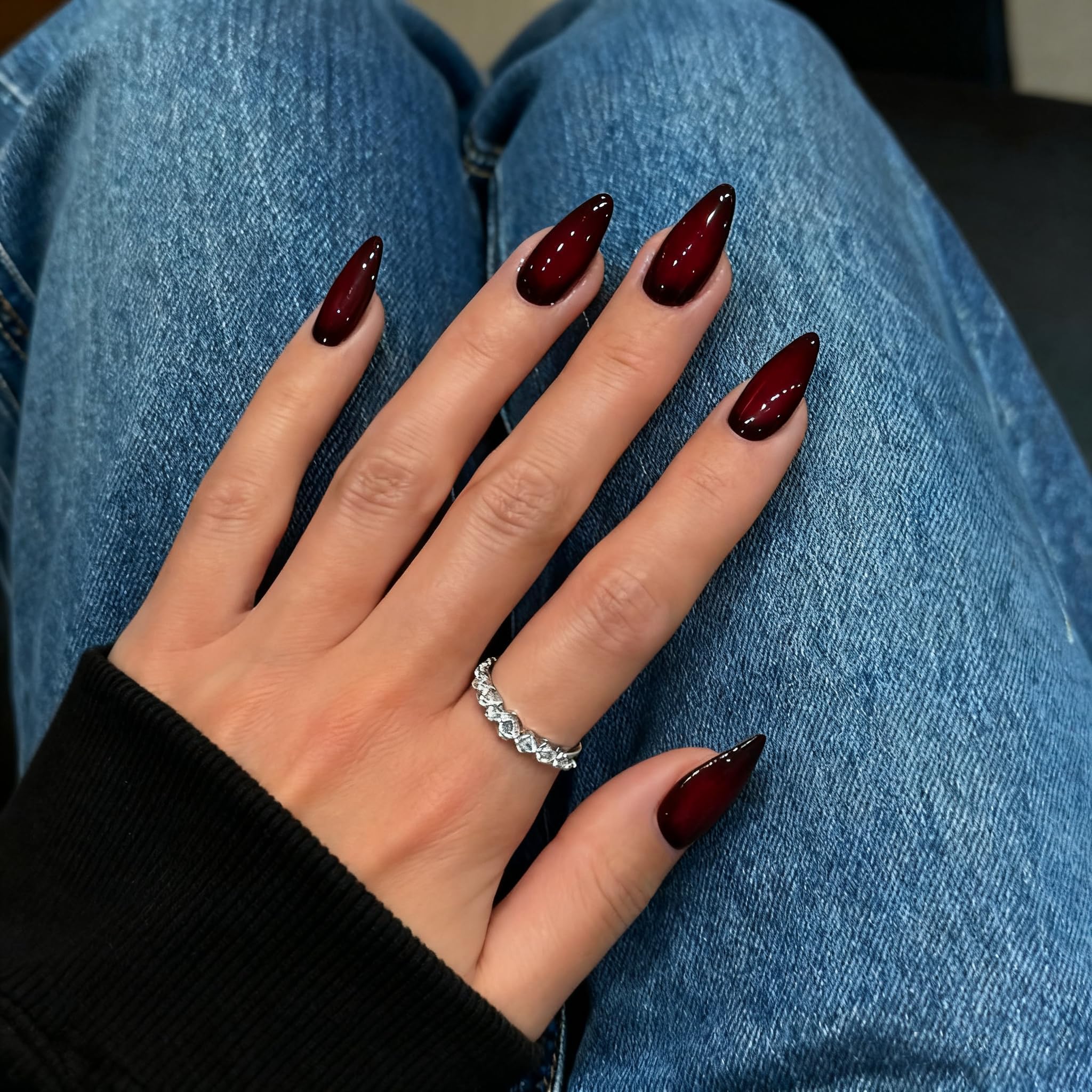 Amazon.com: SXVME Press On Nails Almond, Ombre Blush Black and Red